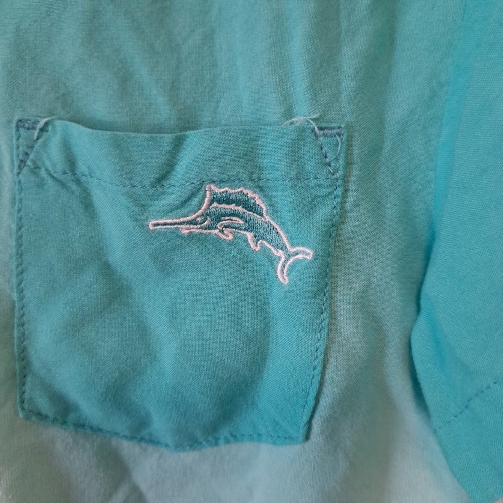 Tommy Bahama Boys Teal Ombre Palm Tree Rayon Button Down Shirt Size 6 - Picture 2 of 5